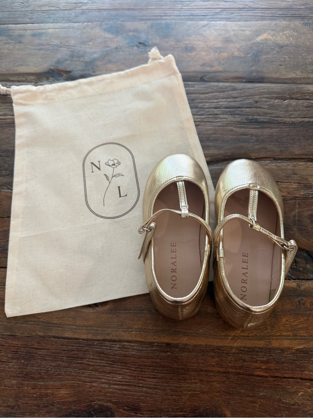 Girls' Noralee Metallic Gold T-Strap Mary Jane Shoes